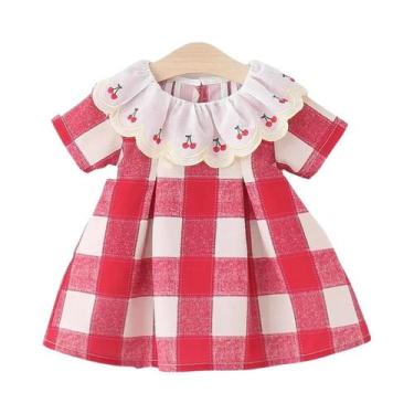 Imagem de Vestidos Casuais De Verão Para Bebê Menina Com Estampa Xadrez E Cereja