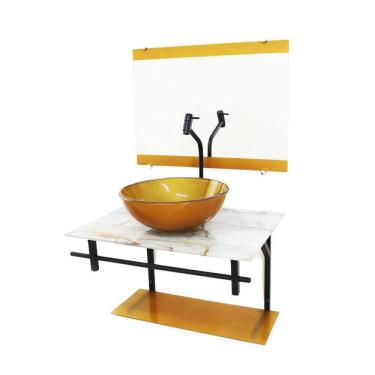 Imagem de Gabinete De Vidro 60Cm Cuba Redonda - Mármore Branco Dourado