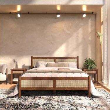 Imagem de Cama Queen Palhinha Madeira 200 x 160 cm Rattan Reforcada Castanho Cef