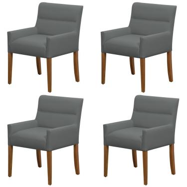 Imagem de Kit 4 Cadeiras Para Mesa De Jantar Angel Base Madeira Corano Cinza - Nexta Casa