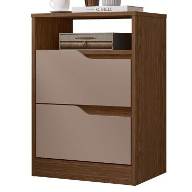Imagem de Mesa de Cabeceira Sole 2 Gavetas MDF Moderno Nogueira Capuccino Móveis Albatroz