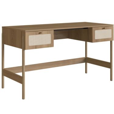 Imagem de Escrivaninha Retangular Oslo Moderno 2 Gavetas MDF 139CM Amadeirado Hanover para Home O...
