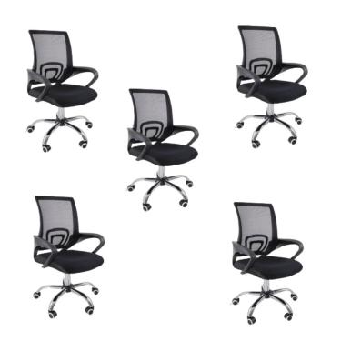 Imagem de Kit 5 Cadeiras De Escritório Oficial Begonia Tela Mesh Ergonômica Preto