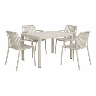 Imagem de Kit 1 Mesa Creta 140x72cm e 4 Cadeira Tulum em Polipropileno Preto/Nude