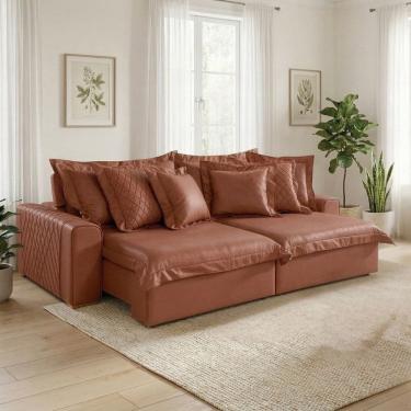 Imagem de Sofá Retrátil e Reclinável 3 Lugares 250cm Sintético Zeus Caramelo