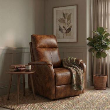 Imagem de Poltrona Lifty Reclinável em Tecido Nobuke Estofada para Sala de Estar Descanso e Conforto - Marrom