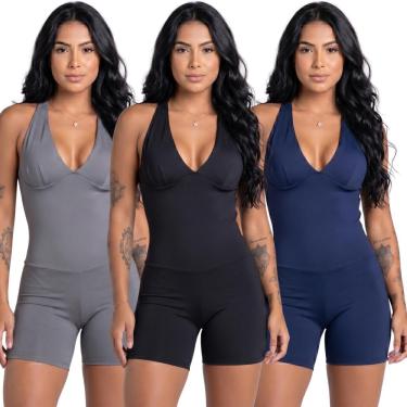 Imagem de KIT 3 Macaquinho Com Bojo Suplex Liso Vekyo Roupa Para Academia Treino Fitness Feminina...