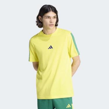 Imagem de Camiseta Adidas Essentials 3 Stripes Masculina, Amarelo, P