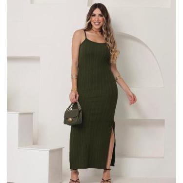 Imagem de Vestido Longo Ribana c/ Fenda nas Laterais - Sem marca, Militar, Único
