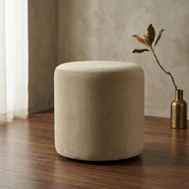 Imagem de Puff Decorativo Redondo Em Veludo Sala Quarto Luxo Cor Bege - Casbit M