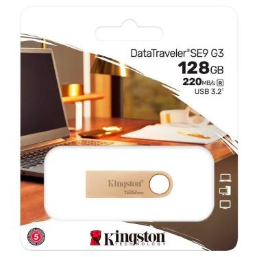 Imagem de Pendrive Datatraveler SE9 G3 128GB USB 3.2 Metal Dourado Kingston