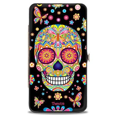 Imagem de Buckle-Down Buckle-Down Hinge unissex adulto - Mariposa Calaveras/Borboletas/Flores Preto/Carteira multicolorida, Thaneeya Sugar Skulls, 7 x 4 EUA, Thaneeya Sugar Skulls, 7" x 4"