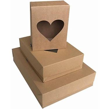 Imagem de Caixa Para Presente, Cristina, Com Tampa, Kraft, Pequena, Tampa de Coração, Pacote com 10