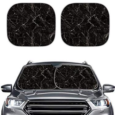 Imagem de Renewold Protetor solar para para-brisa de carro Cool Nature Mármore preto para para-brisa automotivo Protetor solar dobrável para caminhão SUV janela frontal conjunto de 2 peças