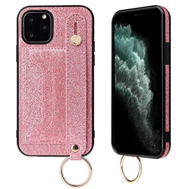 Imagem de Estojo com alça de pulso para iPhone 12 11 Pro Max Capa traseira de cartão de couro para iPhone XR XS X SE 2020 8 7 6 6S Plus Fundas, Rosa, para iPhone 7Plus 8Plus
