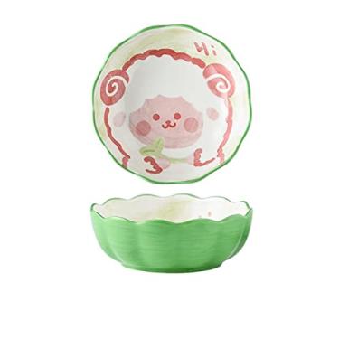 Imagem de Placa de cerâmica padrão de desenho animado tigela de salada em forma redonda panela de arroz assado prato de jantar pratos de sobremesa de café da manhã doméstico (cor: D)