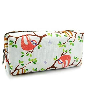 Imagem de LParkin Preguiça fofa estojo de lápis de lona de grande capacidade bolsa para caneta estojo papelário estojo de maquiagem bolsa de cosméticos caixa Kawaii, Azul: branco