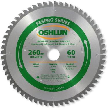 Imagem de Oshlun SBFT-260060 260 mm 60 dentes FesPro General Purpose Lâmina de serra ATB com furo de 30 mm para Festool Kapex KS 120