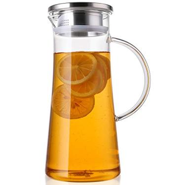 Imagem de Jarro de vidro de 50 onças com tampa, jarro de água quente/fria de 1,5 litro, jarra para chá gelado, vinho, café, leite e bebidas de suco