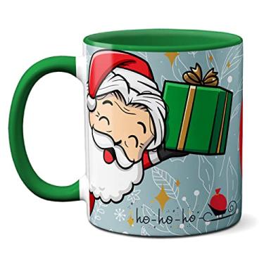Imagem de Caneca Feliz Natal Ho-Ho-Ho Presente Papai Noel Guirlanda (Verde)