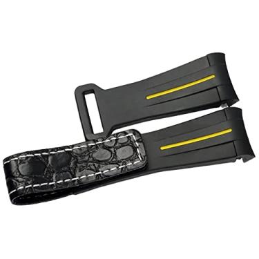 Imagem de GANYUU Pulseira de relógio de 20 mm para Rolex SUB Daytona GMT pulseira de relógio de couro borracha silicone à prova d'água arco boca pulseira (cor: linha amarela, tamanho: 20 mm)