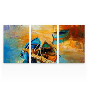 Imagem de Quadro Paisagem Canoas No Porto Efeito Pintura Mosaico Decorativo Para