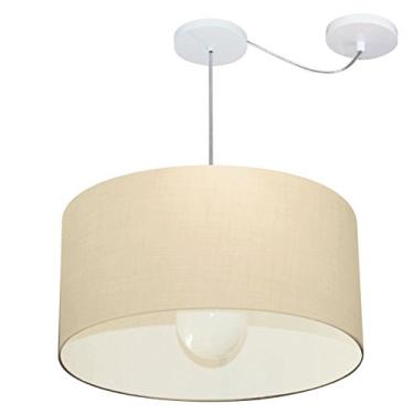 Imagem de Lustre Pendente com Desvio de Centro Cúpula Tecido 55x25 cm, Vivare Iluminação, Pendente4232 LA, Algodão Cru, Médio