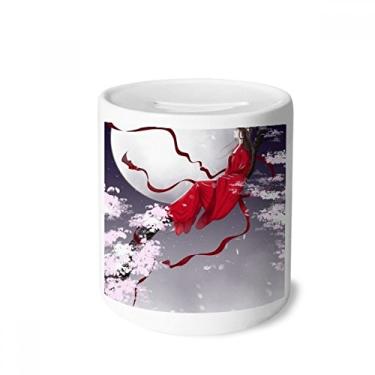 Imagem de DIYthinker Caixa de moedas de cerâmica com lua vermelha, estilo chinês, porta-moedas