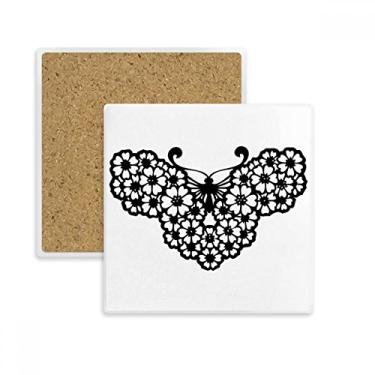 Imagem de Borboleta com asas florais, porta-copos quadrados, suporte de subplaca para caneca
