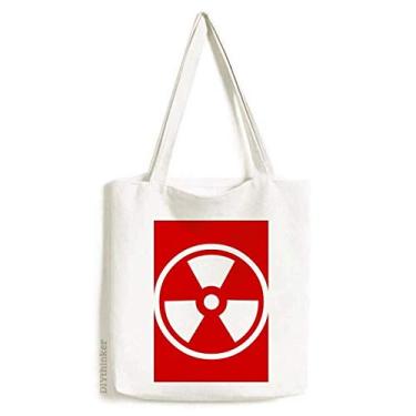 Imagem de Sacola de lona com estampa de radiação vermelha quadrada de aviso, bolsa de compras casual