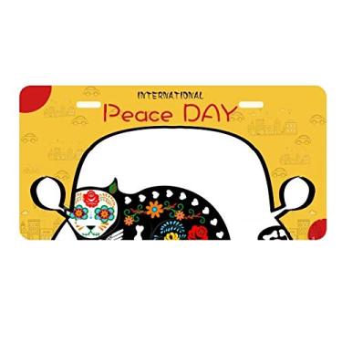 Imagem de DIYthinker Placa de licença Black Cat Flower Bone Halloween Terror Decoração de carro Dia da Paz