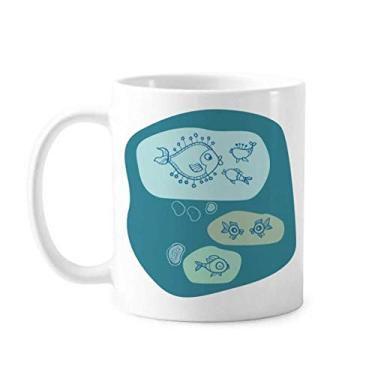 Imagem de Blue Bubbles Line desenho abstrato peixe caneca cerâmica café porcelana louça