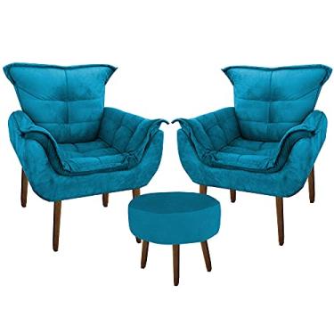 Imagem de KIT 02 Poltrona Decorativa Perola + Puff Redondo Turquesa - Moveis Aguias