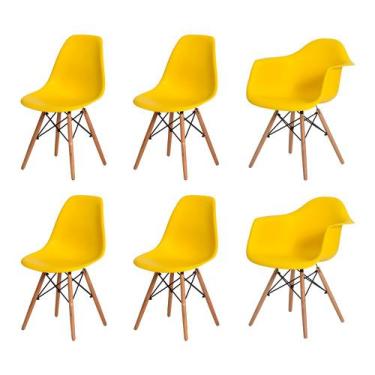 Imagem de Kit Eiffel 4 Cadeiras Eames + 2 Cadeiras Eames C/ Braço Amarela Base M