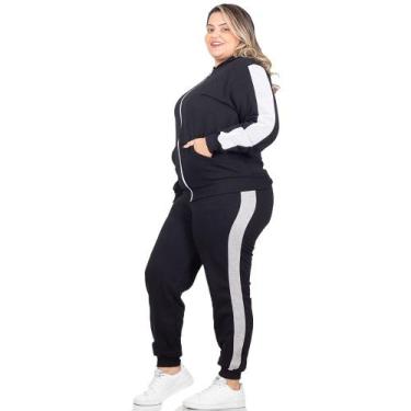 Imagem de Conjunto Moletom Feminino Plus Size Jaqueta Calça Flanelado - Zafina