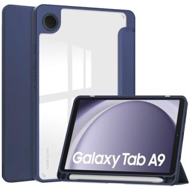 Imagem de Capa fina compatível com Samsung Galaxy Tab A9 SM-X110 8,7 polegadas capa com traseira transparente transparente e capa de moldura de TPU à prova de choque, suporte automático hibernar/despertar,