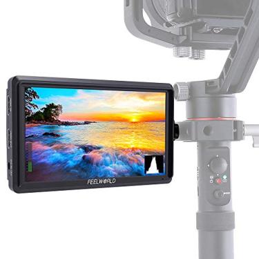 Imagem de FEELWORLD Monitor DSLR FW568 com 4K HDMI 8,4 V CC in/out, IPS de 5,5 polegadas na câmera monitor de campo Full HD 1920 x 1080 com foco de pico no braço de inclinação