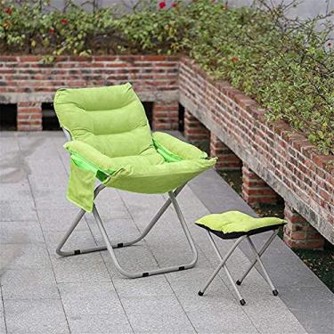 Imagem de Cadeiras reclináveis ​​leves com banco para pés, poltrona reclinável dobrável ajustável com encosto alto, poltrona reclinável de camurça para acampamento interno e externo (verde) (cor: verde)