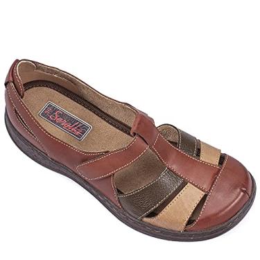 Imagem de Sandália Serella Franciscana Estilo Retro Conforto em Couro 7076 (34, Wisky/Oliva/Rose)