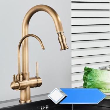 Imagem de Filtro de água torneira da cozinha 2 em 1 latão pull out bico purificação da cozinha 2 maneiras giratória misturadora, latão a, 1