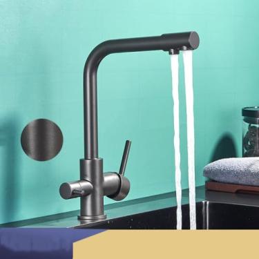 Imagem de Filtro torneira da cozinha cromo beber água pura torneira da cozinha deck montado alças duplas 3 maneiras misturador de água quente e fria, arma cinza, 1