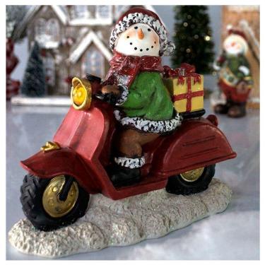 Imagem de Decoração Enfeite Natal Boneco De Neve Lambreta Com Led 20cm