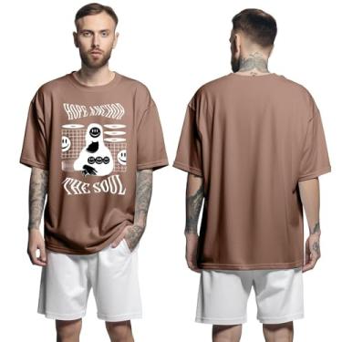 Imagem de Camisa Camiseta Oversized Streetwear Genuine Grit Masculina Larga 100% Algodão 30.1 Hope Anchor The Soul - Marrom - G