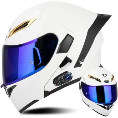 Imagem de Capacete de motocicleta de rosto inteiro Bluetooth com viseira solar dupla e cauda Capacete modular de motocross para jovens adultos, mulheres, homens, mulheres, capacetes esportivos flip up