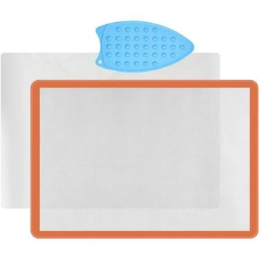 Imagem de Tapete de fusão, 35,5 x 45,7 cm, folha de pressão com design transparente para criação de artesanato, tapete de silicone para apliques, incluindo folha de pressão revestida de teflon bônus e almofada