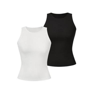 Imagem de SOLY HUX Camiseta regata feminina gola redonda, pacote com 2 camisetas sem mangas, colete curto básico, Preto e branco, M