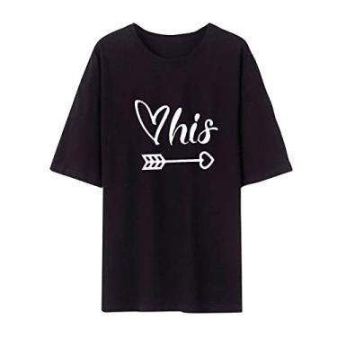 Imagem de Camiseta divertida para o Dia dos Namorados para casais combinando com roupas de dia dos namorados para casal, manga curta, Preto (masculino), G