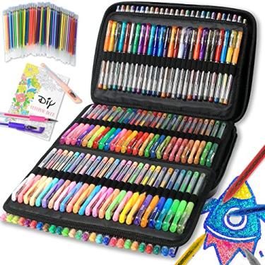 Imagem de Pacote com 320 canetas de gel para livros de colorir para adultos, 160 cores para artistas, incluindo 156 canetas, 4 brilhantes metálicos com 160 recargas, glitter metálico de ponta fina para desenho