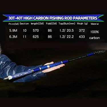 Imagem de Varas de pesca vara de pesca telescópica vara de pesca de fibra de carbono portátil 6,3 m 5,4 m 4,5 m 3,6 m 2,7 m vara de pesca telescópica (cor: caneca grande azul, tamanho: 5,9 m)