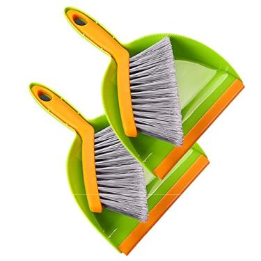 Imagem de Conjunto de mini pá de lixo e escova - pacote com 2 vassouras e pá de lixo para crianças - Bandejas de pó leves e portáteis com escova para limpeza de teclado e sofá de mesa, verde